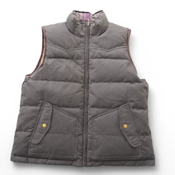 Ralph Lauren Premium Goose Down Reversible Plaid Full Zip Vest Olive Women's L - Picture 5 of 10